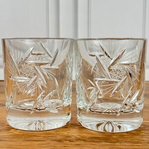 Vintage PAIR of Bohemia Crystal-Crystalex Pinwheel Old‎ Fashioned Glasses EUC